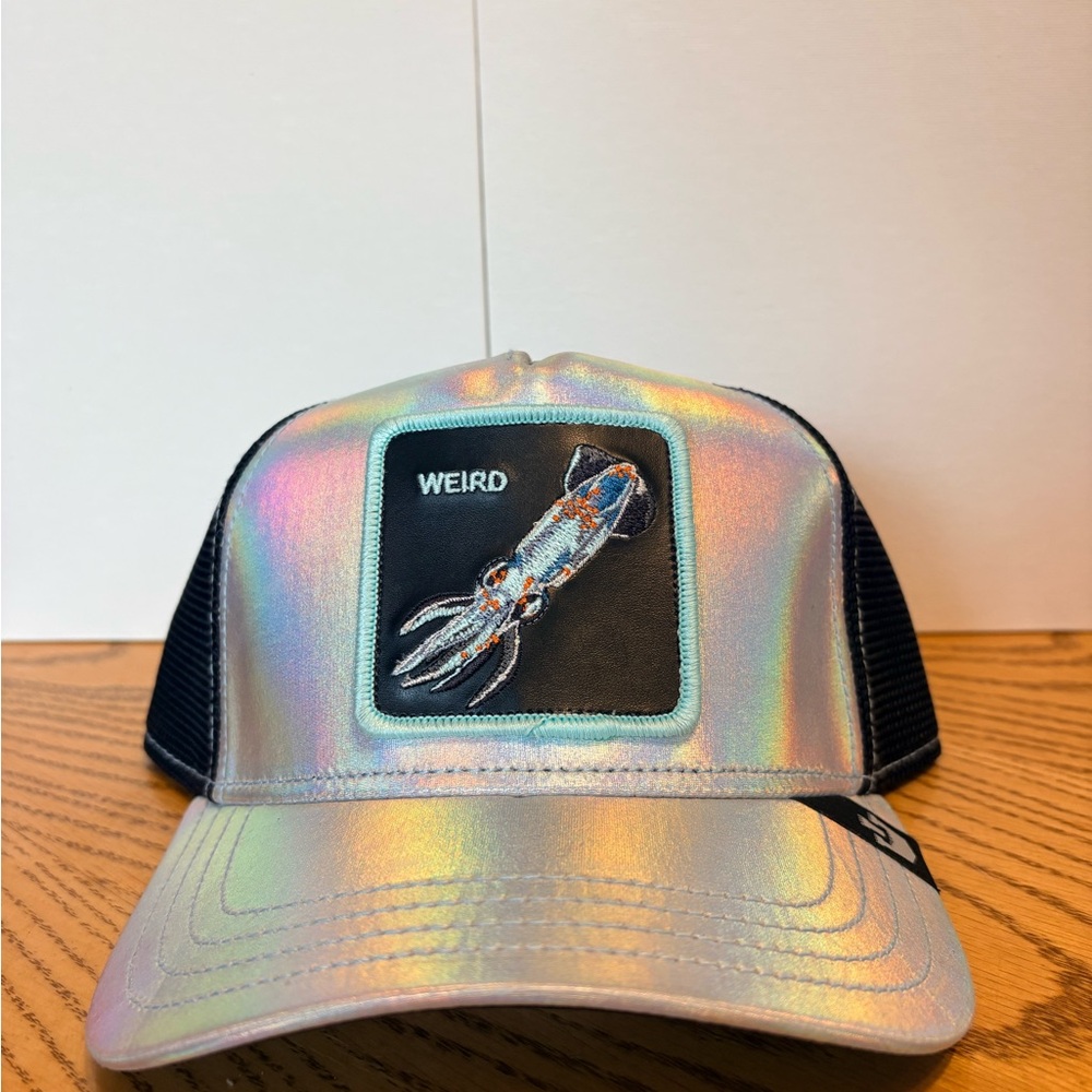Goorin Bros Holographic Trucker Hat - Iridescent Silver with Black Mesh